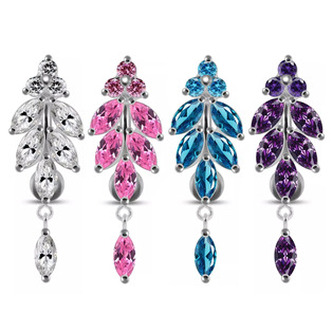 BP01269-P Stříbrný piercing do pupíku - růžová