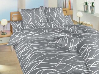 Povlečení bavlna Vlny bílé na tmavě šedém 140x200, 70x90 cm II.jakost
