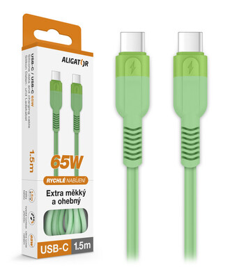Datový kabel ALIGATOR SoftPastels 3A 65W, USB-C/USB-C, zelený