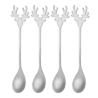 KPL. 4 ŁYŻECZEK Z OZDOBNĄ KOŃCÓWKĄ, GŁOWA RENIFERA, W ODCIENIU SREBRA COLOR BOX