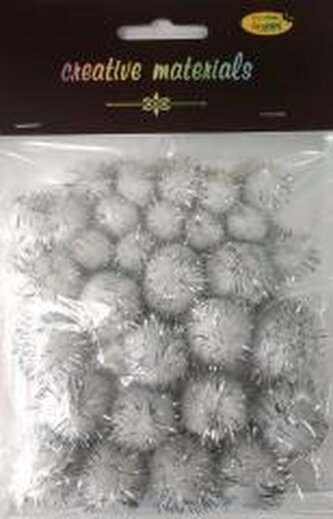 Pompony glitter srebrne 15x25mm 30szt
