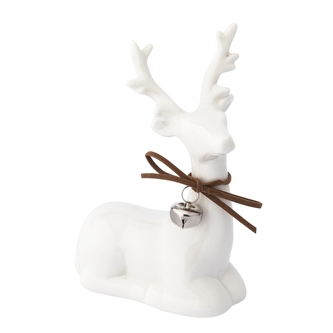 FIGURKA PORCELANOWA RENIFER ZE ZŁOTYM DZWONECZKIEM 9X4X13 CM BIAŁY