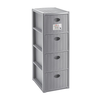 Úložný plastový regál Elegance Slim, 4 zásuvky, šedý