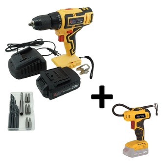 AKU GANG AE2V20A-SAD2 AKU sada - vrtačka + kompresor 20 V, 2,0 Ah