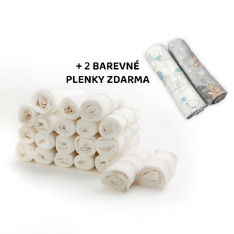 Kvalitní bavlněné pleny TETRA BASIC 70x80cm, 20ks v bal. + 2 ks zdarma; bílá; 100 % bavlna