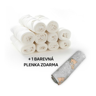 Kvalitní bavlněné pleny TETRA BASIC 60x80cm, 10ks v bal. + 1 ks zdarma; bílá; 100 % bavlna