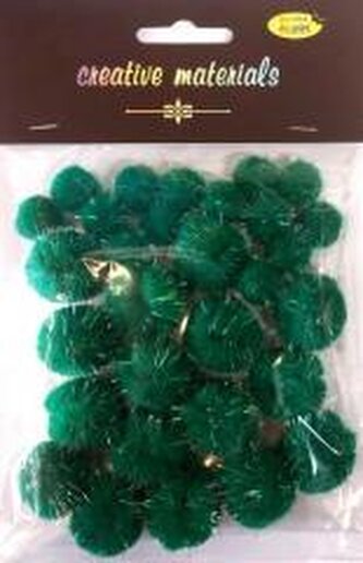 Pompony glitter zielone 15x25mm 30szt