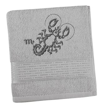 Froté ručník proužek s výšivkou znamení zvěrokruhu - Šedá - 50x100 cm