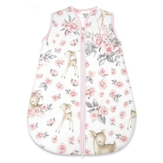 Spací vak, bavlna, celoroční na zip 74 cm, Srnka a růže - růžová; bílá, černá