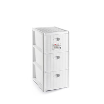 Úložný plastový regál Elegance Slim, 3 zásuvky, bílý