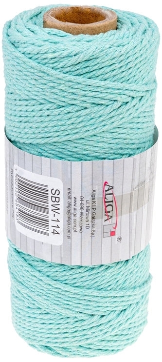 Sznurek bawełniany 3mm x 100m miętowy SBW-114,splot 21 nitek, Aliga