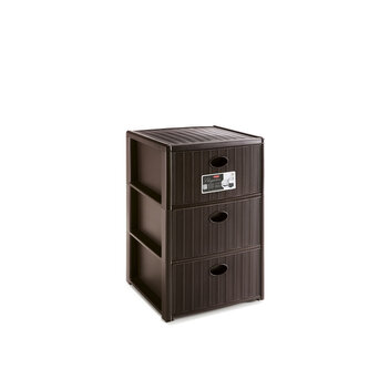 Úložný plastový regál Elegance, 3 zásuvky, hnědý