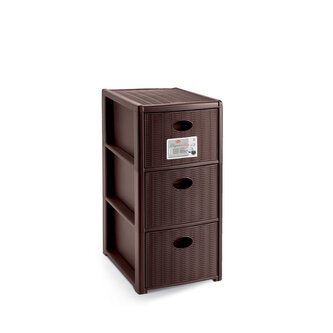 Úložný plastový regál Elegance Slim, 3 zásuvky, hnědý