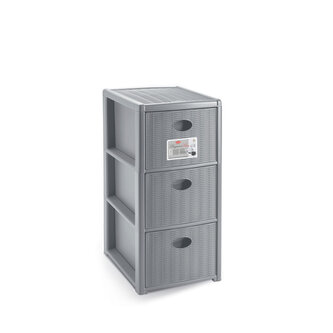 Úložný plastový regál Elegance Slim, 3 zásuvky, šedý