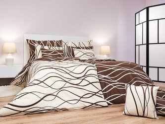 Povlečení bavlna Vlny banánové/hnědé DUO 140x200, 70x90 cm II.jakost
