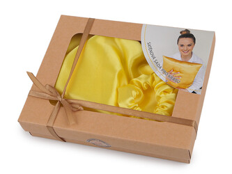 Sada na spaní, saténový povlak na polštář a gumička - 1 ks - 22 žlutá