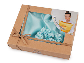 Sada na spaní, saténový povlak na polštář a gumička - 1 ks - 23 tyrkys