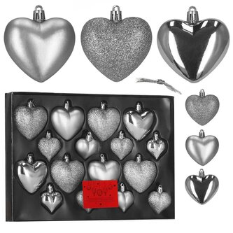 Srdíčka stříbrná sada 16ks, vánoční ozdoby