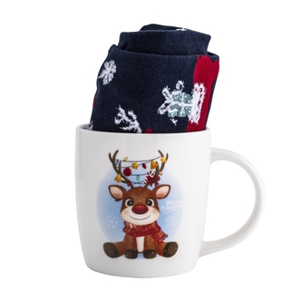 KUBEK NBC 380 ML Z SKARPETAMI DEK. RENIFER COLOR BOX