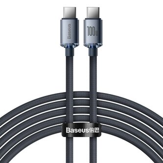 Baseus CAJY000701 Crystal Shine Series Datový Kabel USB-C - USB-C 100W 2m Black (Pošk. Balení)