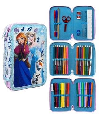 Školní penál třípatrový FROZEN Elsa Anna a Olaf s výbavou modrý