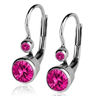 ZB23265-F Stříbrné náušnice,  tmavě růžovými zirkony