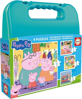 EDUCA Puzzle v kufříku Prasátko Peppa II 4v1 (6,9,12,16 dílků)