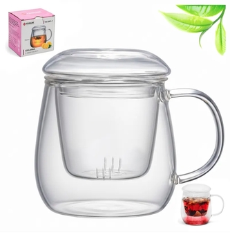 Hrnek sklo 350ml s filtrem a víčkem  TRG5001