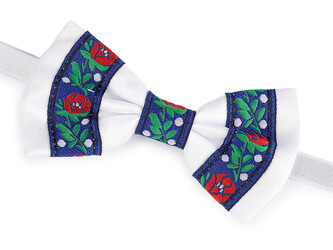 Saténový motýlek folklor hand made, délka 9 cm - 1 ks - 2 bílá modrá