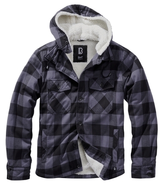 Bunda Brandit Lumberjacket Hooded - šedá-černá, L