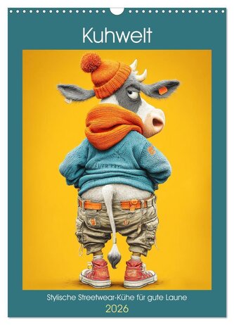 Kuhwelt. Stylische Streetwear-Kühe für gute Laune (Wandkalender 2026 DIN A3 hoch), CALVENDO Monatskalender