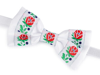 Saténový motýlek folklor hand made, délka 9 cm - 1 ks - 1 bílá bílá