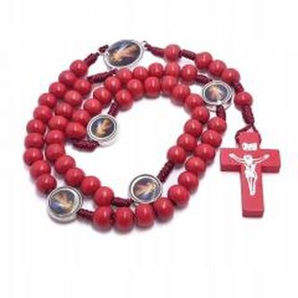 Różaniec drewniany czerwony - Jezu ufam Tobie