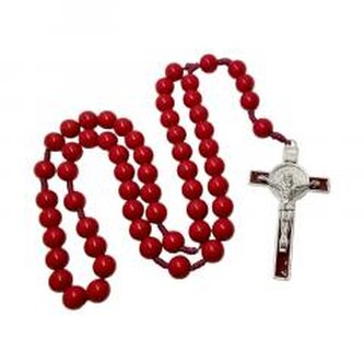 Różaniec plasik duży paciorek czerwony