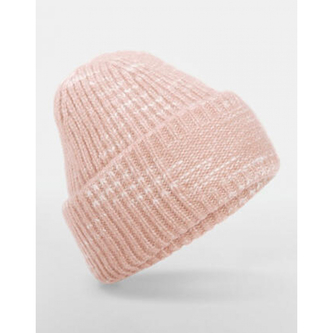 Hrubá pletená čepice Beechfield Patch Beanie - růžová-bílá