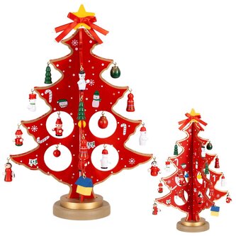 Dřevěný skládací vánoční stromeček červený 29cm