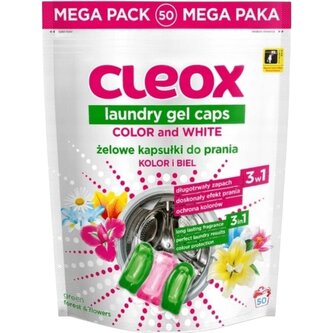 CLEOX gelové kapsle na praní 3 komorové na bílé i barevné prádlo 50 x 21 g