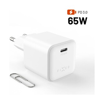 FIXED Mini GaN nabíječka s USB-C a podporou PD, 65W, bílá