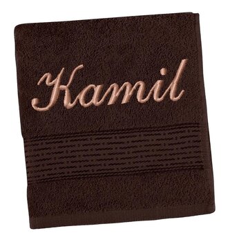 Froté ručník proužek s výšivkou jména - Hnědá - 50x100 cm