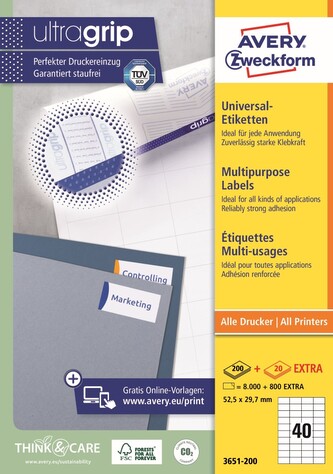 Avery Zweckform 3651-200 Samolepicí etikety 52,5x29,7 mm, bílé