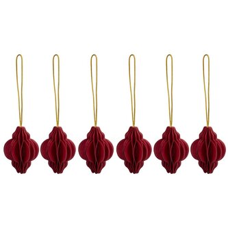Vánoční papírové ozdoby 4cm tmavě červené sada 6ks