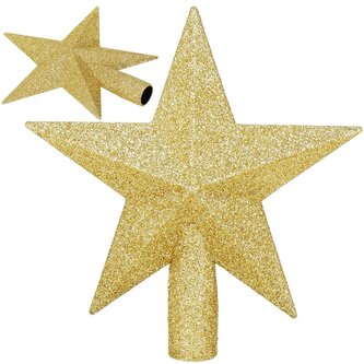 Hvězda na stromeček 19 cm třpytivá zlatá, vánoční ozdoba