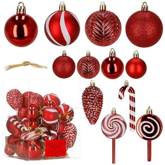 Vánoční baňky červené mix - sada 40ks, vánoční ozdoby