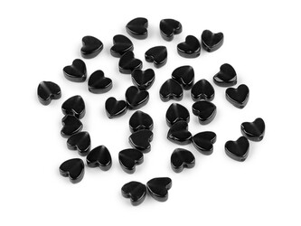 Minerální a skleněné korálky srdce Ø6 mm - 35 ks - 5 černá sklo