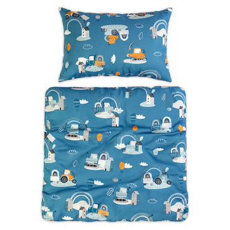 Povlečení do postýlky, 2D sada - Malý stavitel, modrá, 135x100; modrá; 100 % bavlna