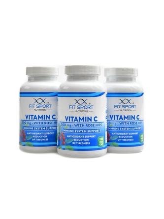 FitSport Nutrition - Vitamin C 500 mg with rose hips 3 x 130 vege kapslí economy pack