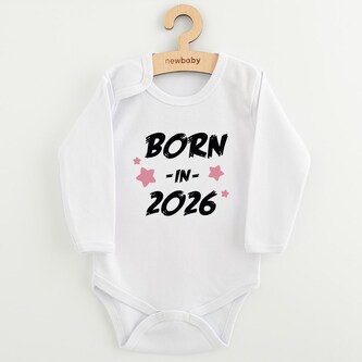 Dětské body s potiskem New Baby BORN IN 2026 pink - velikost 62 (3-6m)