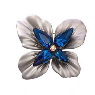 Originální brož s modrými krystaly Květ Silver Troli
