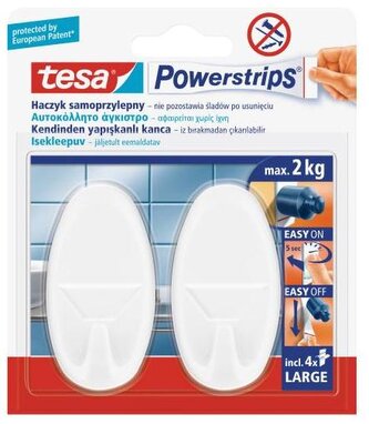 Haczyk Powerstrips okrągły duży, biały 2szt., Tesa