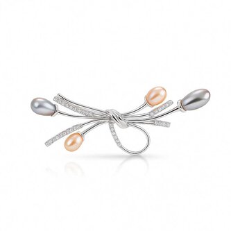 Elegantní brož s krystaly a pravými perlami Silver Troli